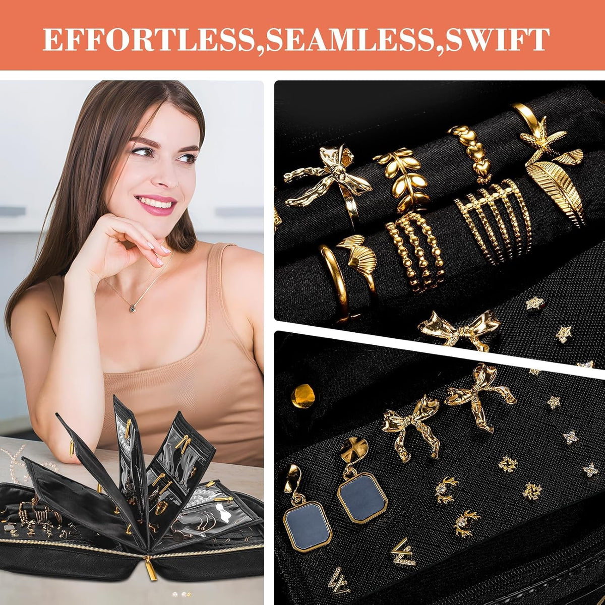 Travel Jewelry Case Organizer for Women, Jewelry Storage Book with Small Pouch, Travel Jewelry Bag Case for Traveling Necklace, Earrings, Rings, Bracelet Organizer