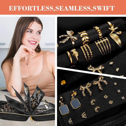 Travel Jewelry Case Organizer for Women, Jewelry Storage Book with Small Pouch, Travel Jewelry Bag Case for Traveling Necklace, Earrings, Rings, Bracelet Organizer