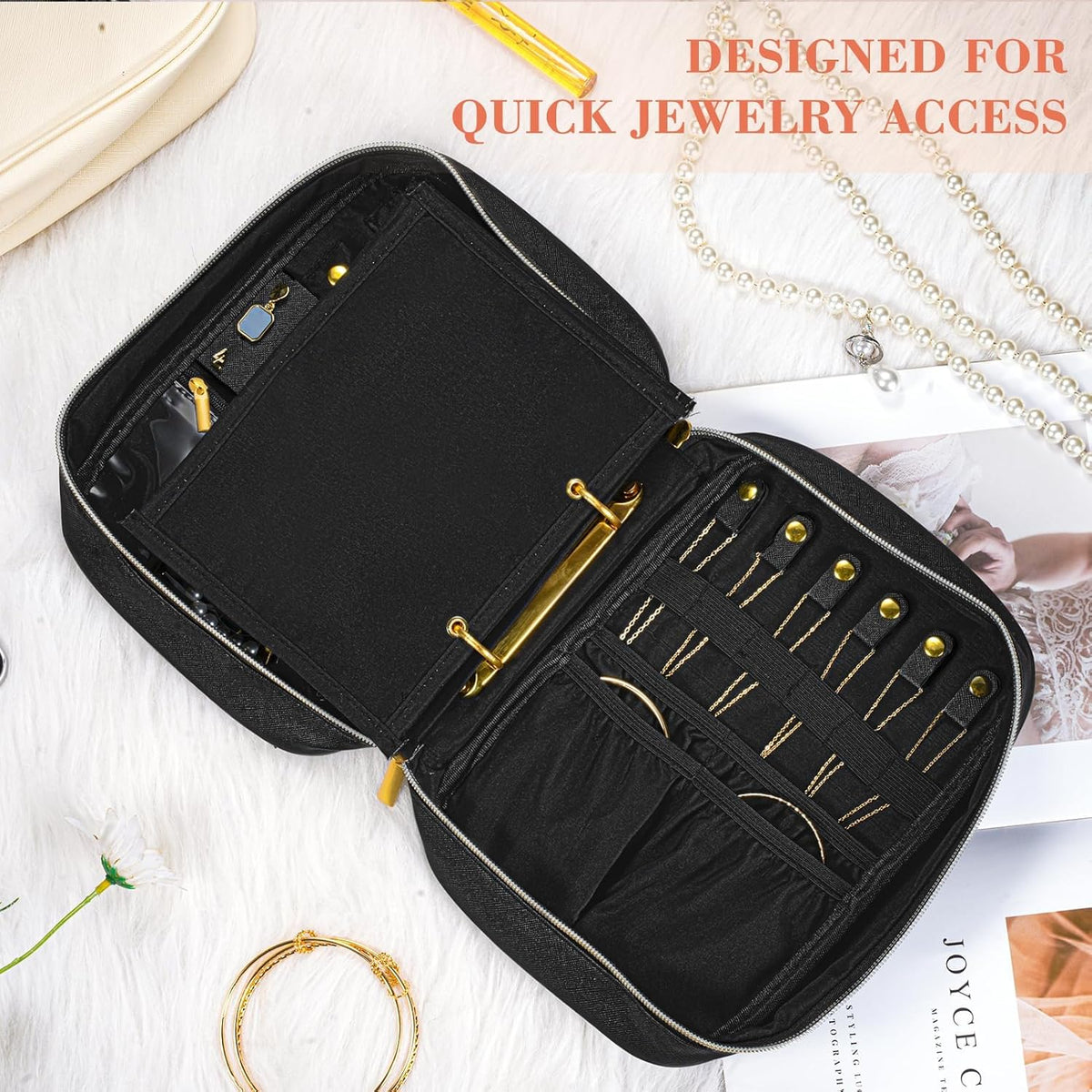 Travel Jewelry Case Organizer for Women, Jewelry Storage Book with Small Pouch, Travel Jewelry Bag Case for Traveling Necklace, Earrings, Rings, Bracelet Organizer