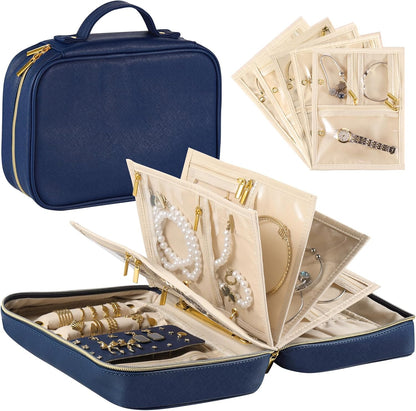 Travel Jewelry Case Organizer for Women, Jewelry Storage Book with Small Pouch, Travel Jewelry Bag Case for Traveling Necklace, Earrings, Rings, Bracelet Organizer