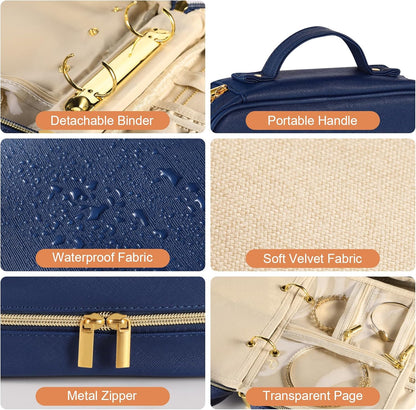 Travel Jewelry Case Organizer for Women, Jewelry Storage Book with Small Pouch, Travel Jewelry Bag Case for Traveling Necklace, Earrings, Rings, Bracelet Organizer