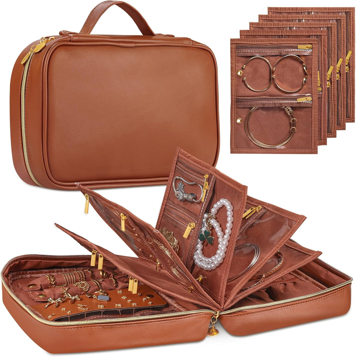 Travel Jewelry Case Organizer for Women, Jewelry Storage Book with Small Pouch, Travel Jewelry Bag Case for Traveling Necklace, Earrings, Rings, Bracelet Organizer