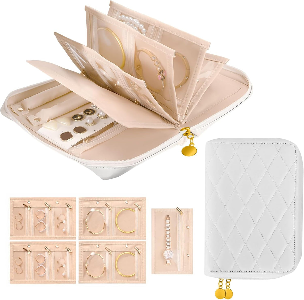Travel Jewelry Case Organizer for Women, Jewelry Storage Book with Small Pouch, Travel Jewelry Bag Case for Traveling Necklace, Earrings, Rings, Bracelet Organizer