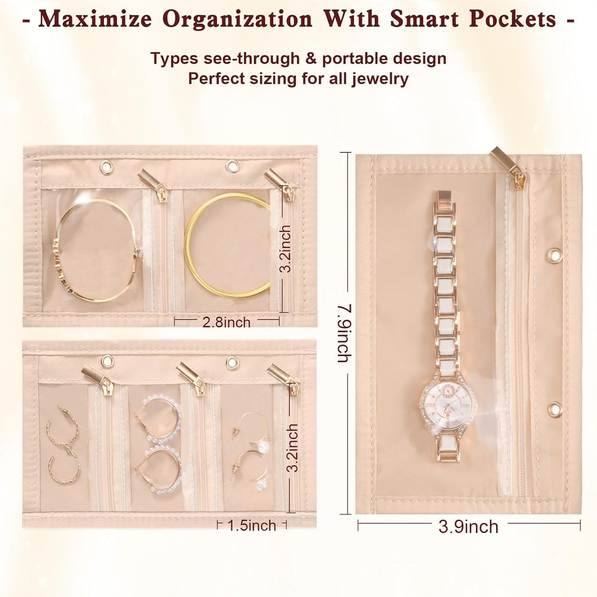 Travel Jewelry Case Organizer for Women, Jewelry Storage Book with Small Pouch, Travel Jewelry Bag Case for Traveling Necklace, Earrings, Rings, Bracelet Organizer