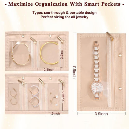 Travel Jewelry Case Organizer for Women, Jewelry Storage Book with Small Pouch, Travel Jewelry Bag Case for Traveling Necklace, Earrings, Rings, Bracelet Organizer