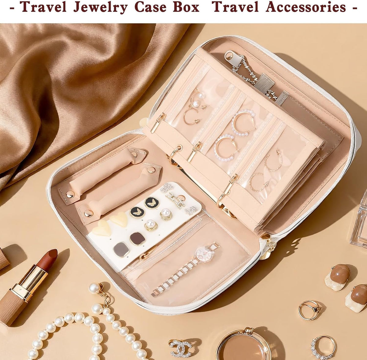 Travel Jewelry Case Organizer for Women, Jewelry Storage Book with Small Pouch, Travel Jewelry Bag Case for Traveling Necklace, Earrings, Rings, Bracelet Organizer