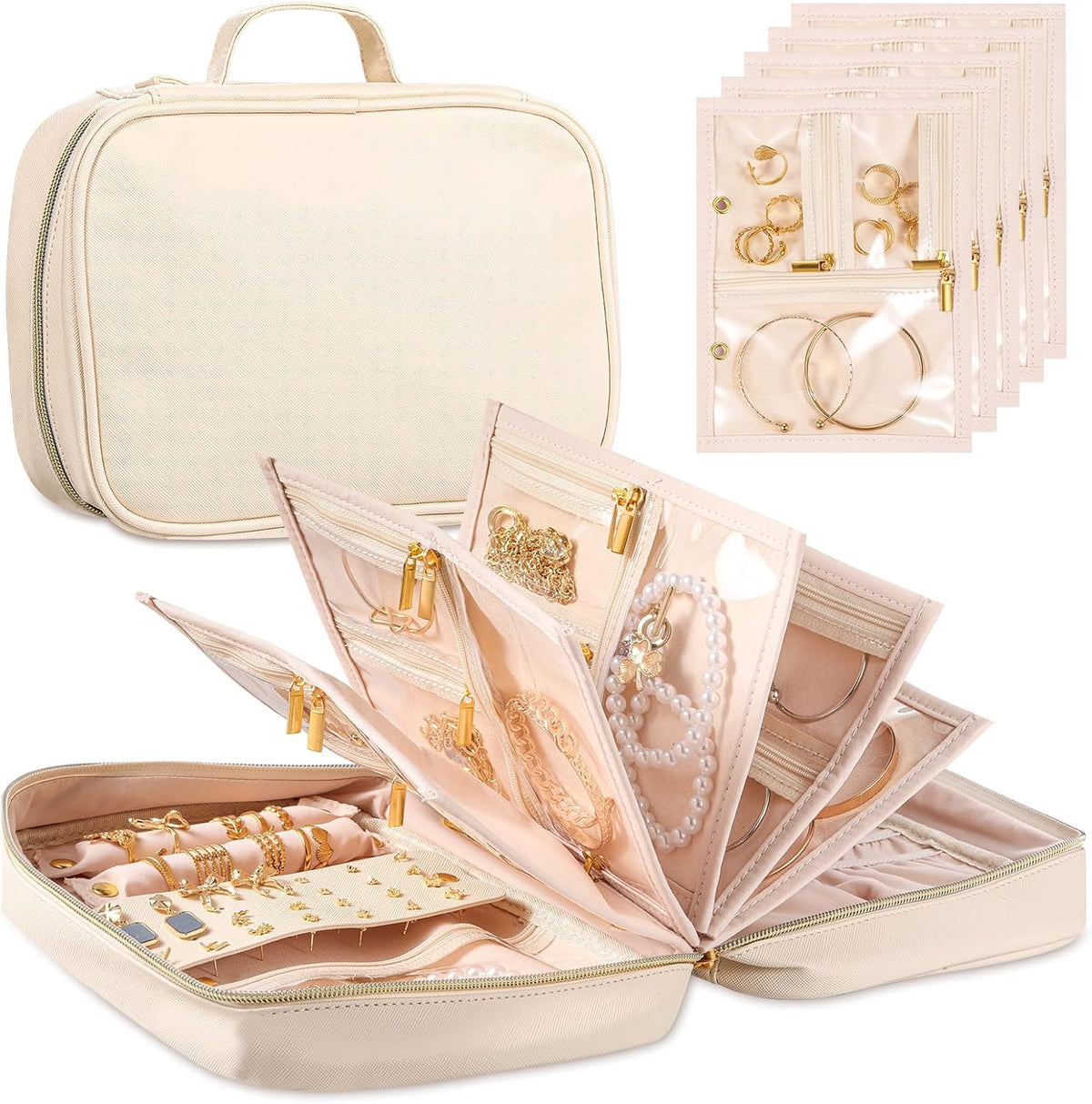 Travel Jewelry Case Organizer for Women, Jewelry Storage Book with Small Pouch, Travel Jewelry Bag Case for Traveling Necklace, Earrings, Rings, Bracelet Organizer