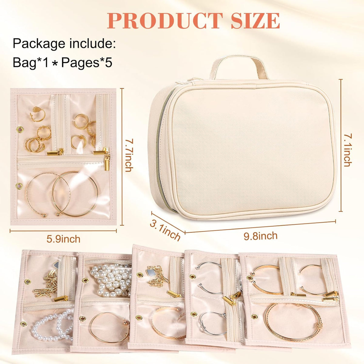 Travel Jewelry Case Organizer for Women, Jewelry Storage Book with Small Pouch, Travel Jewelry Bag Case for Traveling Necklace, Earrings, Rings, Bracelet Organizer