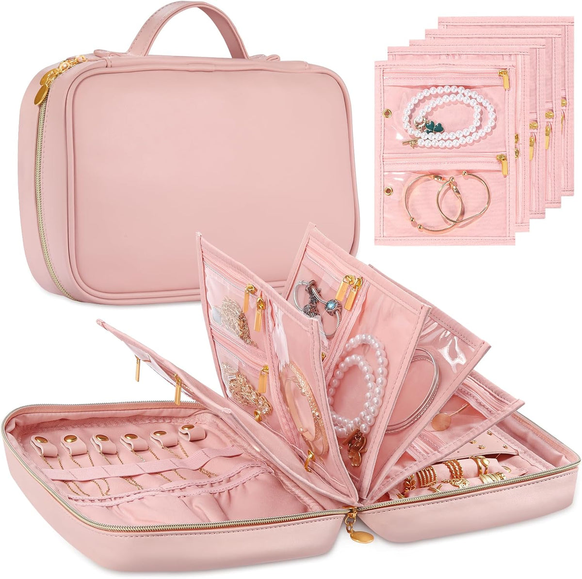 Travel Jewelry Case Organizer for Women, Jewelry Storage Book with Small Pouch, Travel Jewelry Bag Case for Traveling Necklace, Earrings, Rings, Bracelet Organizer