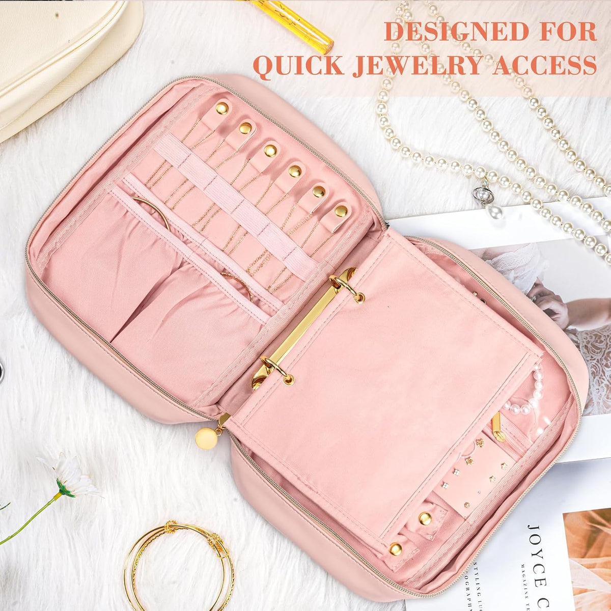 Travel Jewelry Case Organizer for Women, Jewelry Storage Book with Small Pouch, Travel Jewelry Bag Case for Traveling Necklace, Earrings, Rings, Bracelet Organizer