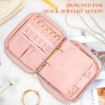 Travel Jewelry Case Organizer for Women, Jewelry Storage Book with Small Pouch, Travel Jewelry Bag Case for Traveling Necklace, Earrings, Rings, Bracelet Organizer