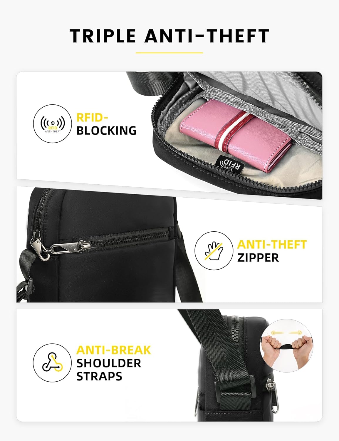 Small RFID Anti Theft Crossbody Bag Lightweight Sling Cross Body Bag Purse for Women Men for Travel Daily