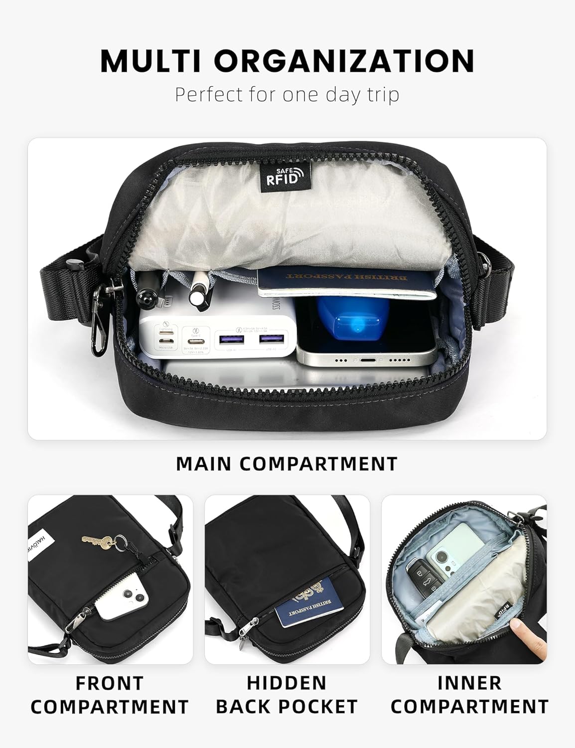 Small RFID Anti Theft Crossbody Bag Lightweight Sling Cross Body Bag Purse for Women Men for Travel Daily