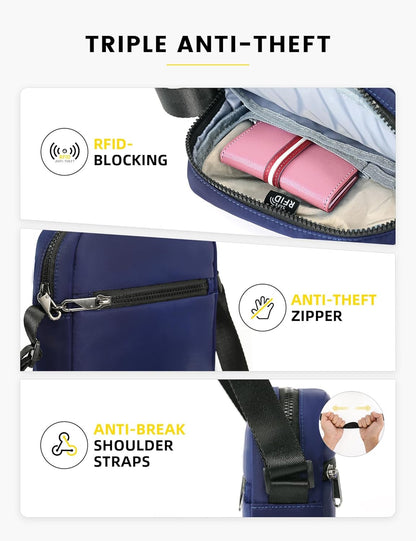 Small RFID Anti Theft Crossbody Bag Lightweight Sling Cross Body Bag Purse for Women Men for Travel Daily
