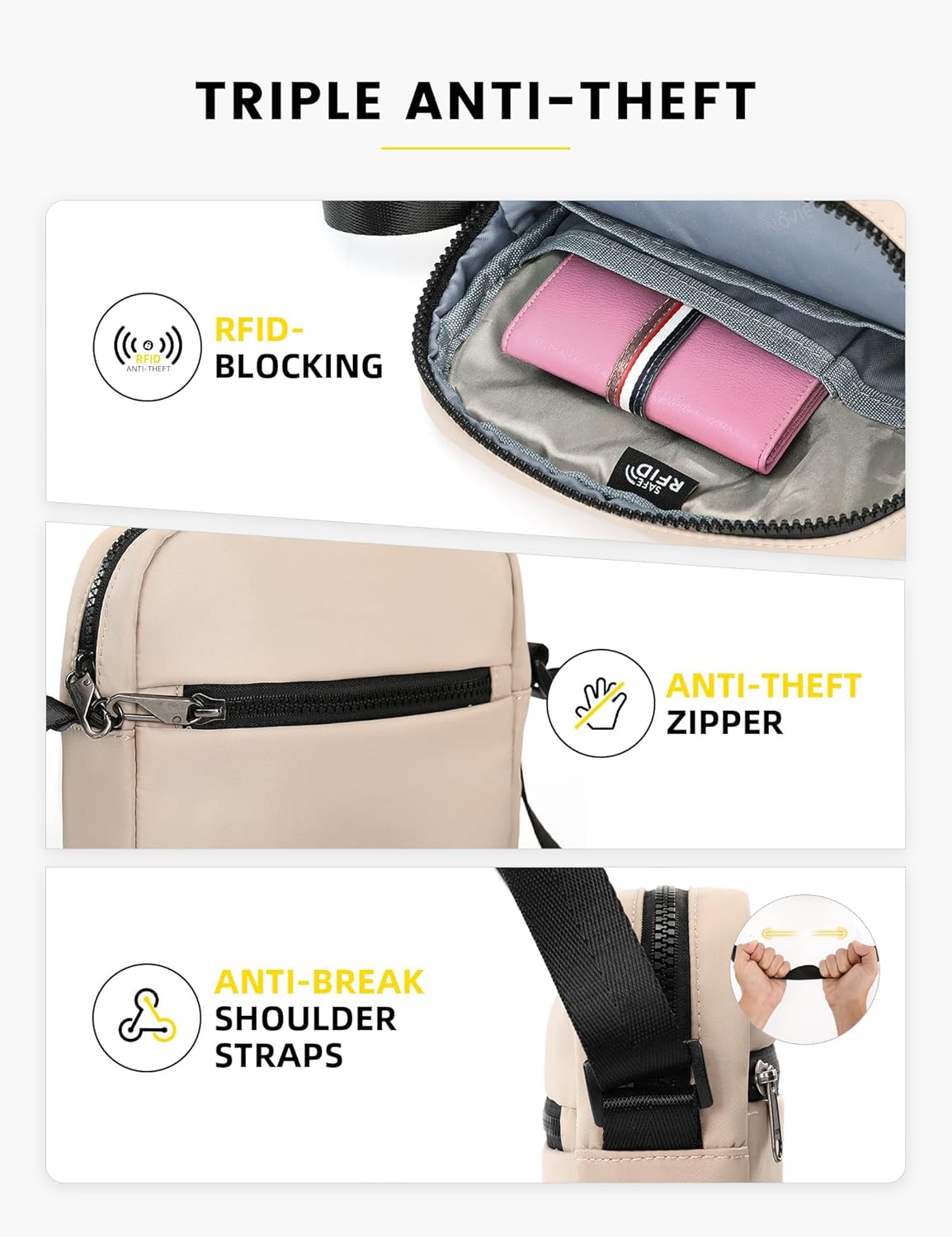 Small RFID Anti Theft Crossbody Bag Lightweight Sling Cross Body Bag Purse for Women Men for Travel Daily