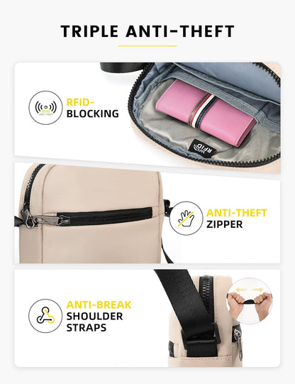 Small RFID Anti Theft Crossbody Bag Lightweight Sling Cross Body Bag Purse for Women Men for Travel Daily