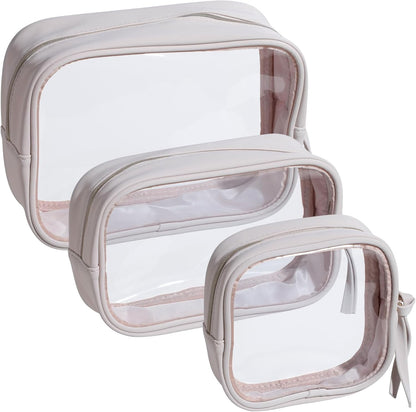 Toiletry Bag Waterproof Makeup Organizer Travel Size Clear - Makeup Cosmetic Organizer Water-resistant Portable Pouch PU Leather Washable Travel Essentials Makeup Bag 3 Pack