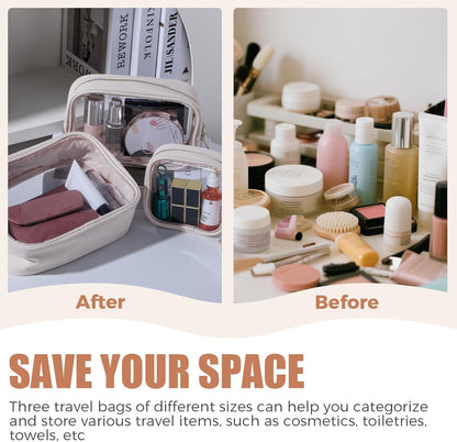 Toiletry Bag Waterproof Makeup Organizer Travel Size Clear - Makeup Cosmetic Organizer Water-resistant Portable Pouch PU Leather Washable Travel Essentials Makeup Bag 3 Pack
