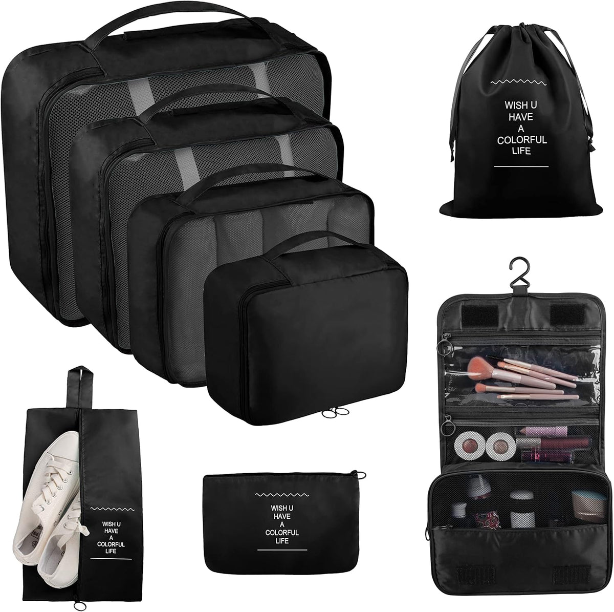 Packing Cubes, 8 Pcs Travel Packing Organizers for Suitcases, Large Capacity Travel Luggage Organizers Set includes 8 Storage Bags, Travel Essentials for Women or Men (Navy Blue)