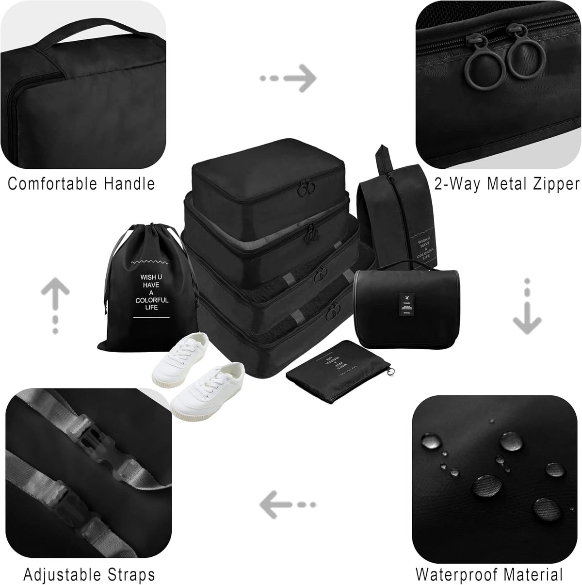 Packing Cubes, 8 Pcs Travel Packing Organizers for Suitcases, Large Capacity Travel Luggage Organizers Set includes 8 Storage Bags, Travel Essentials for Women or Men (Navy Blue)