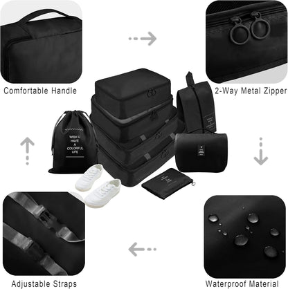 Packing Cubes, 8 Pcs Travel Packing Organizers for Suitcases, Large Capacity Travel Luggage Organizers Set includes 8 Storage Bags, Travel Essentials for Women or Men (Navy Blue)