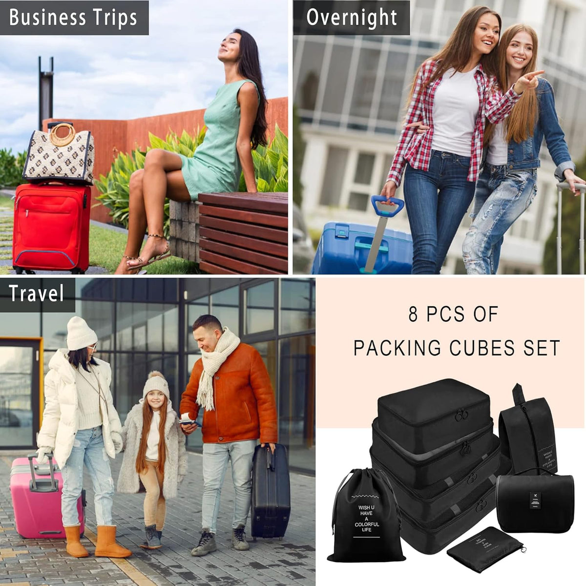 Packing Cubes, 8 Pcs Travel Packing Organizers for Suitcases, Large Capacity Travel Luggage Organizers Set includes 8 Storage Bags, Travel Essentials for Women or Men (Navy Blue)