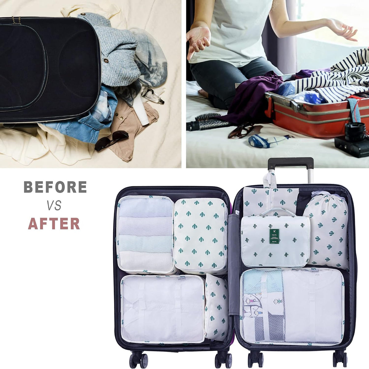 Packing Cubes, 8 Pcs Travel Packing Organizers for Suitcases, Large Capacity Travel Luggage Organizers Set includes 8 Storage Bags, Travel Essentials for Women or Men (Navy Blue)