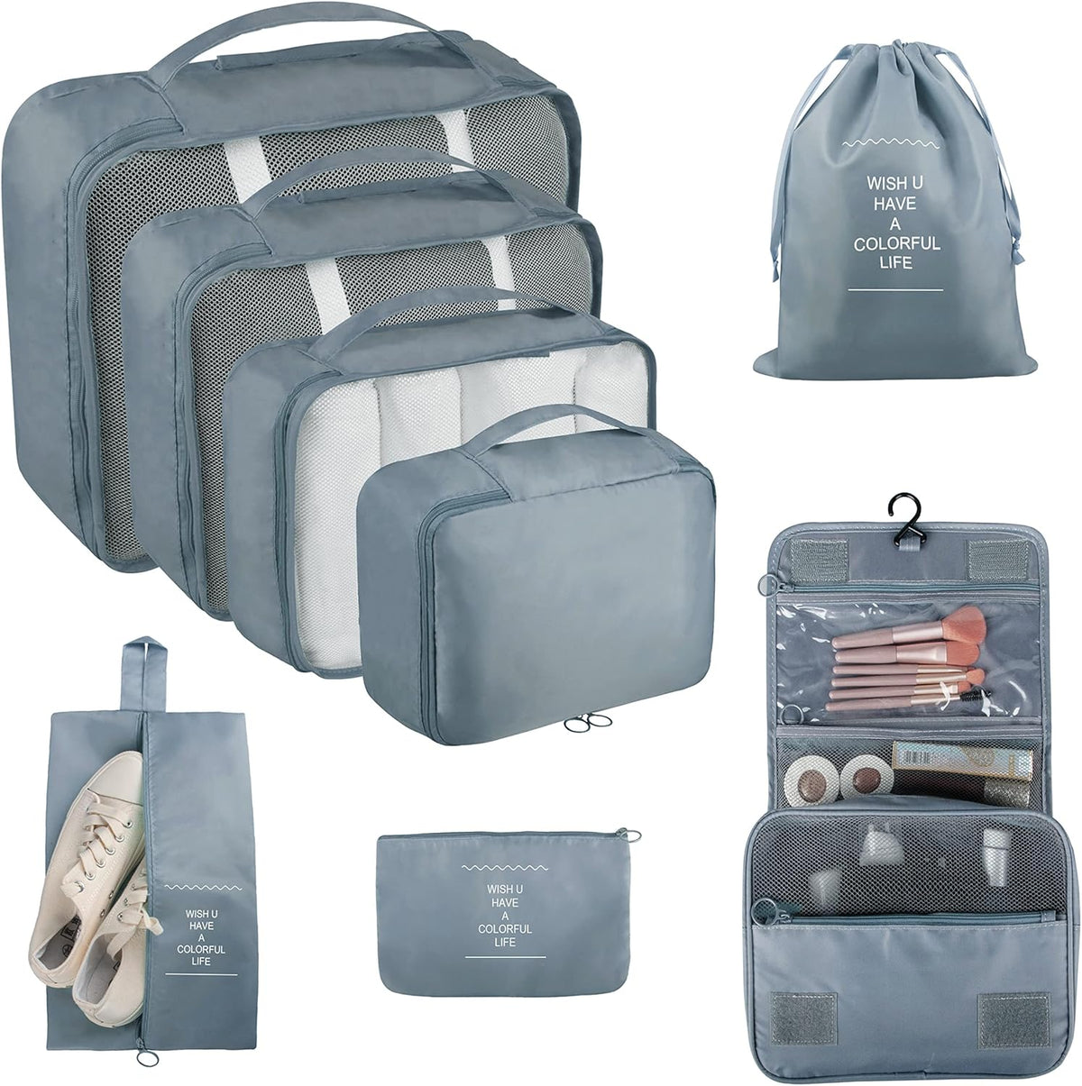Packing Cubes, 8 Pcs Travel Packing Organizers for Suitcases, Large Capacity Travel Luggage Organizers Set includes 8 Storage Bags, Travel Essentials for Women or Men (Navy Blue)