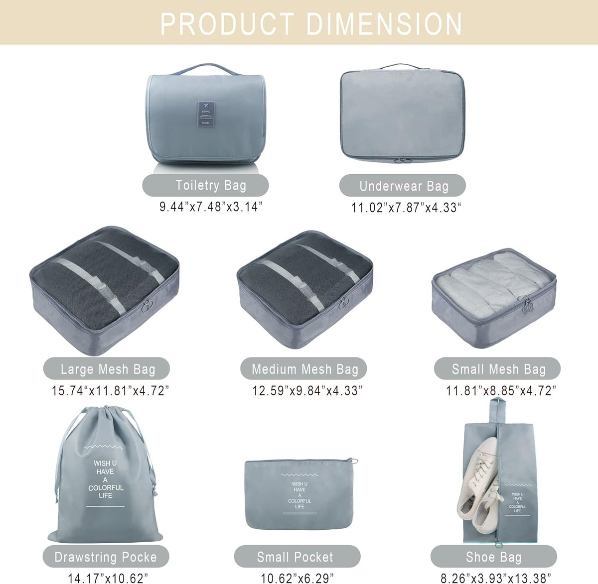 Packing Cubes, 8 Pcs Travel Packing Organizers for Suitcases, Large Capacity Travel Luggage Organizers Set includes 8 Storage Bags, Travel Essentials for Women or Men (Navy Blue)