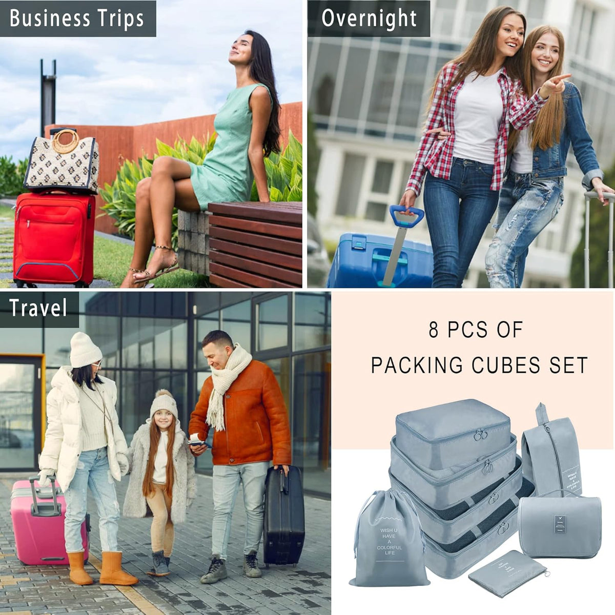 Packing Cubes, 8 Pcs Travel Packing Organizers for Suitcases, Large Capacity Travel Luggage Organizers Set includes 8 Storage Bags, Travel Essentials for Women or Men (Navy Blue)