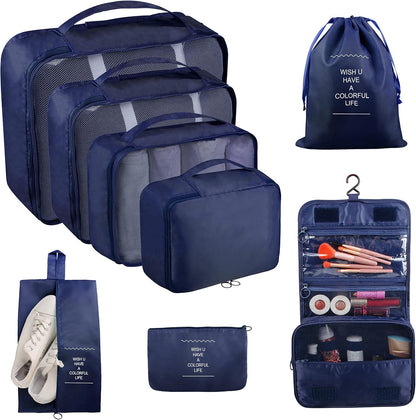 Packing Cubes, 8 Pcs Travel Packing Organizers for Suitcases, Large Capacity Travel Luggage Organizers Set includes 8 Storage Bags, Travel Essentials for Women or Men (Navy Blue)