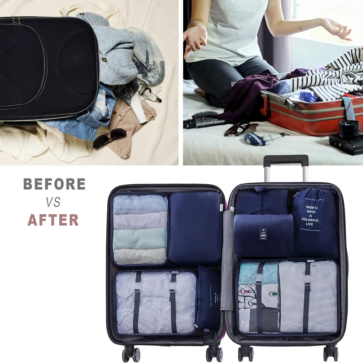 Packing Cubes, 8 Pcs Travel Packing Organizers for Suitcases, Large Capacity Travel Luggage Organizers Set includes 8 Storage Bags, Travel Essentials for Women or Men (Navy Blue)