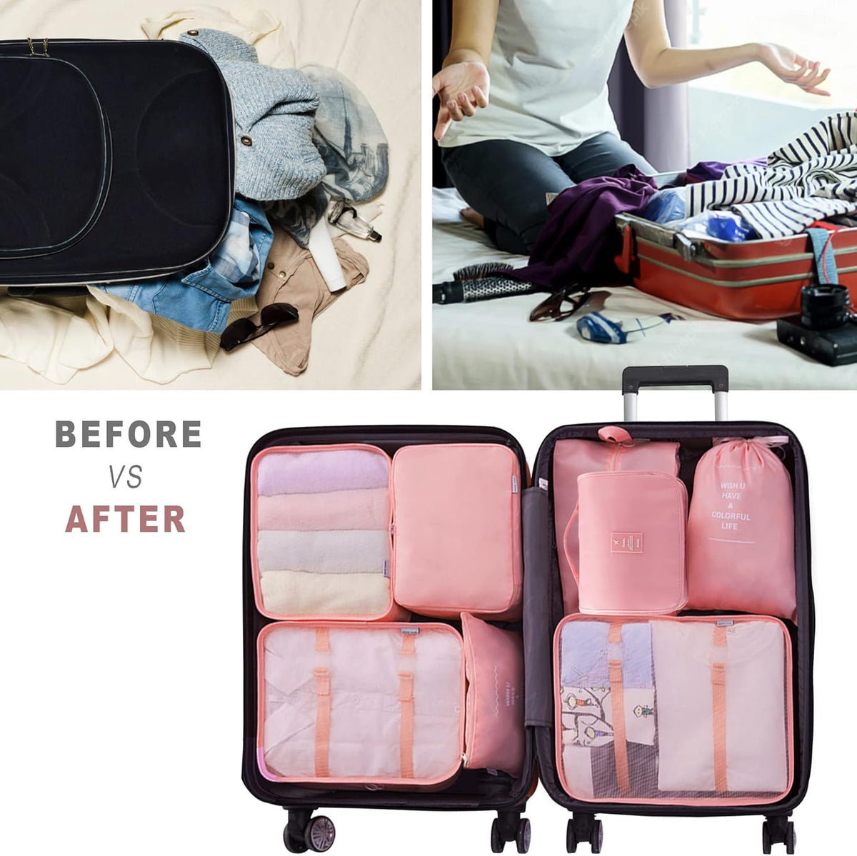 Packing Cubes, 8 Pcs Travel Packing Organizers for Suitcases, Large Capacity Travel Luggage Organizers Set includes 8 Storage Bags, Travel Essentials for Women or Men (Navy Blue)
