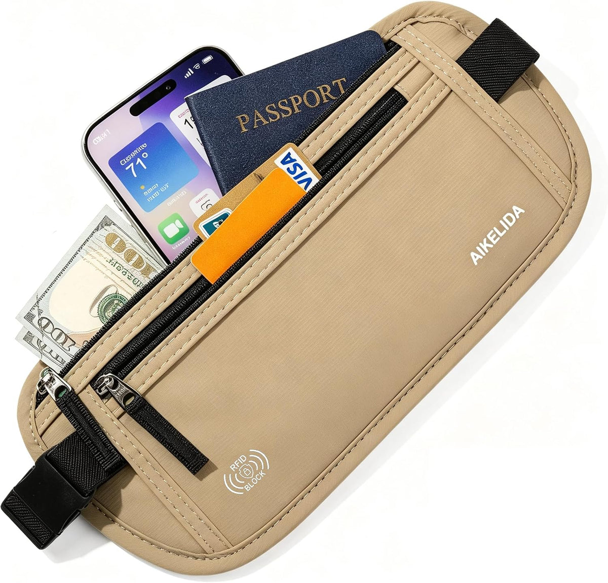 Money Belt Passport Holder Slim Hidden Travel Wallet with RFID Blocking