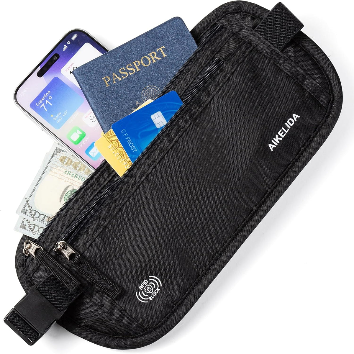 Money Belt Passport Holder Slim Hidden Travel Wallet with RFID Blocking