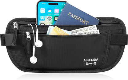 Money Belt Passport Holder Slim Hidden Travel Wallet with RFID Blocking