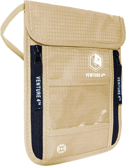 Hidden Neck Pouch for Travel & Quick Dry Towel Set - Ideal Travel Bundle for Vacations, Backpacking and Business Trips - Size L Travel Towel