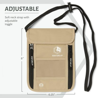 Hidden Neck Pouch for Travel & Quick Dry Towel Set - Ideal Travel Bundle for Vacations, Backpacking and Business Trips - Size L Travel Towel