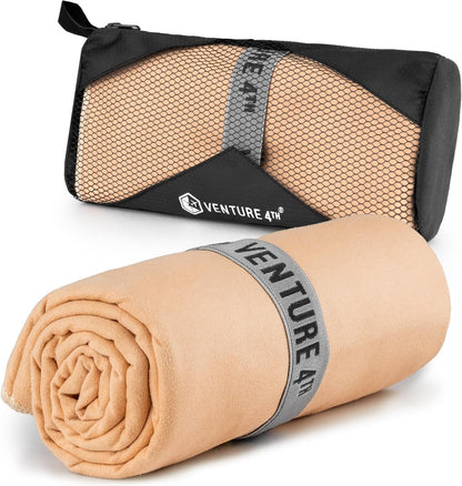Hidden Neck Pouch for Travel & Quick Dry Towel Set - Ideal Travel Bundle for Vacations, Backpacking and Business Trips - Size L Travel Towel