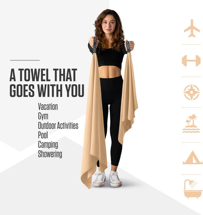 Hidden Neck Pouch for Travel & Quick Dry Towel Set - Ideal Travel Bundle for Vacations, Backpacking and Business Trips - Size L Travel Towel