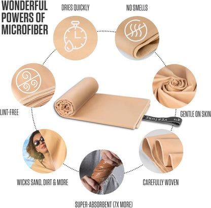 Hidden Neck Pouch for Travel & Quick Dry Towel Set - Ideal Travel Bundle for Vacations, Backpacking and Business Trips - Size L Travel Towel