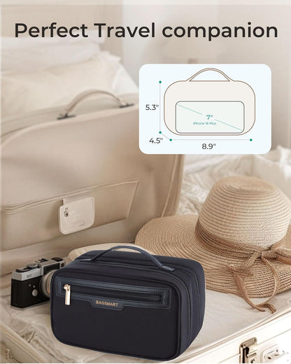 Travel Makeup Bag, Make Up Bag with Multiple Compartments for Organizer, Durable & Compact Cosmetic Organizer for Women for Travel Accessories (Beige)