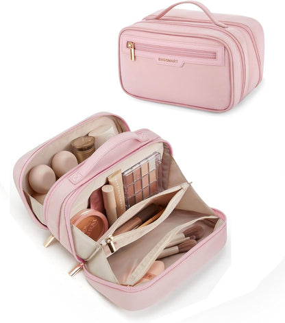 Travel Makeup Bag, Make Up Bag with Multiple Compartments for Organizer, Durable & Compact Cosmetic Organizer for Women for Travel Accessories (Beige)