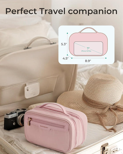 Travel Makeup Bag, Make Up Bag with Multiple Compartments for Organizer, Durable & Compact Cosmetic Organizer for Women for Travel Accessories (Beige)