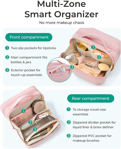 Travel Makeup Bag, Make Up Bag with Multiple Compartments for Organizer, Durable & Compact Cosmetic Organizer for Women for Travel Accessories (Beige)