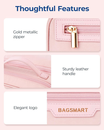Travel Makeup Bag, Make Up Bag with Multiple Compartments for Organizer, Durable & Compact Cosmetic Organizer for Women for Travel Accessories (Beige)