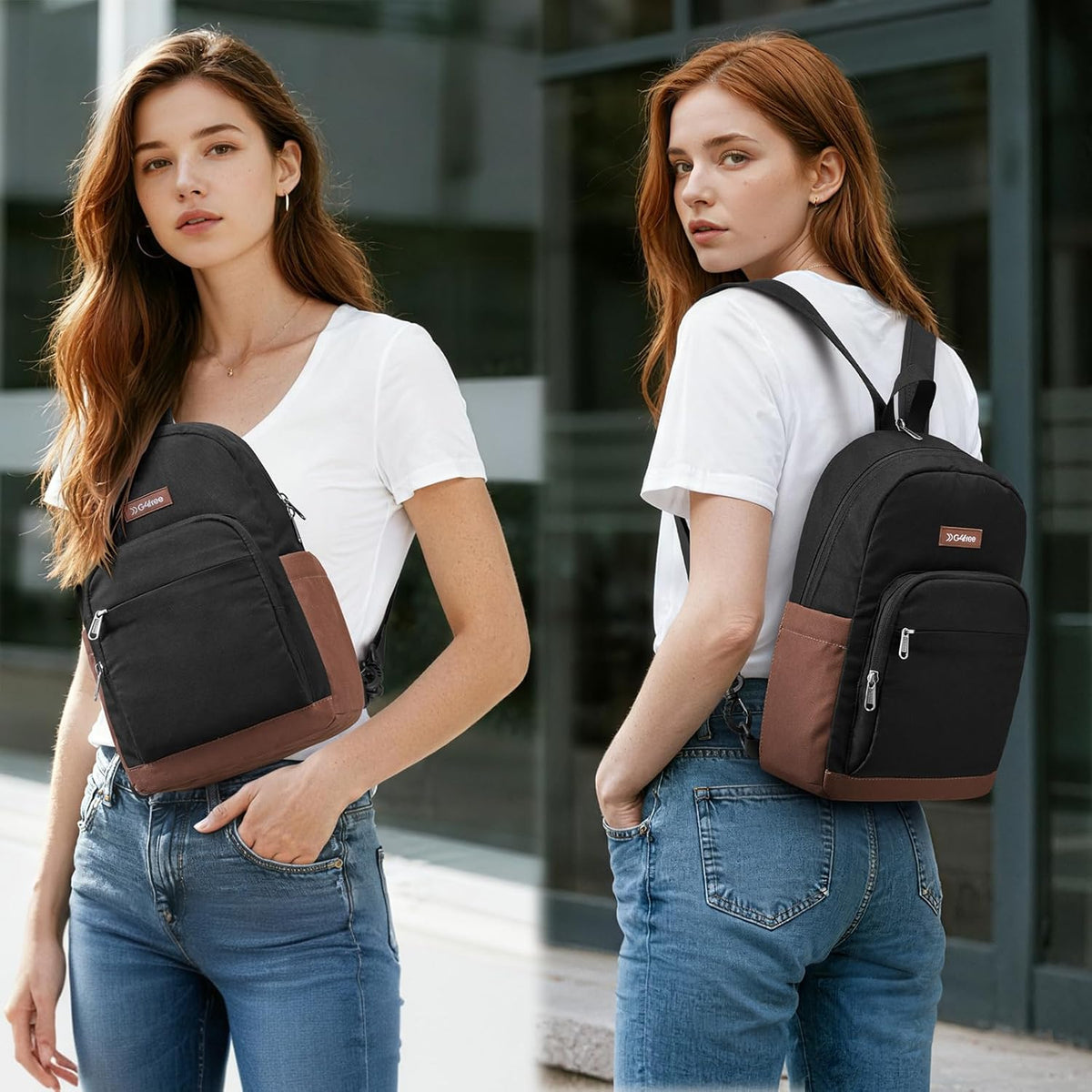 Small RFlD Crossbody Backpack Convertible Lightweight Mini Sling Bag for Women Men for Travel & Hiking, Black & Brown