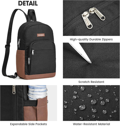Small RFlD Crossbody Backpack Convertible Lightweight Mini Sling Bag for Women Men for Travel & Hiking, Black & Brown
