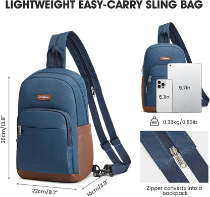 Small RFlD Crossbody Backpack Convertible Lightweight Mini Sling Bag for Women Men for Travel & Hiking, Black & Brown