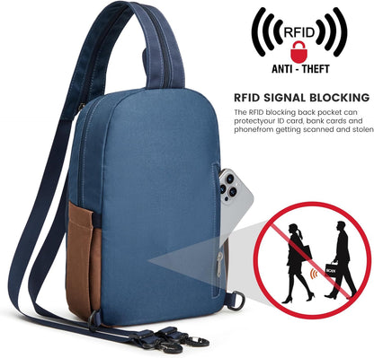 Small RFlD Crossbody Backpack Convertible Lightweight Mini Sling Bag for Women Men for Travel & Hiking, Black & Brown